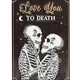 Gothic-Hochzeitsdekoration: Romantisches Skelett-Paar-Liebes-Themen-Metallschild – Til Death Do Us Party-Serie – Jubiläumsgeschenk