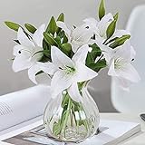 ZEACCT Künstliche Blumen, 5 Stück künstliche Lilien mit 3 Knospen, Pflanzenblumenkunst, Vollblüten-Kunstlatex-Real-Touch-Blumen für Heimdekoration, Hochzeiten, Partys, Büros, R