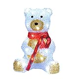 DEUBA® LED Acryl Figur Teddy Außen Innen 25cm Groß Weihnachten Weihnachtsdeko Eisbär beleuchtet Deko Weihnachtsfiguren Weihnachtsbeleuchtung Kaltweiß