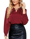 Bluse Damen，Satin Oberteile Langarm Blusemit Dekorativen Kette Festliche Blusen Elegant Satin Shirt Hemdbluse Party Oberteile Arbeitshemd Seiden Business O