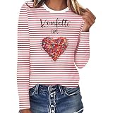 Ringelshirt Damen Rot Weiss Karneval Gestreiftes Tshirt Baumwolle Langarm Ringelshirt Rundhals Langarmshirt Damen Fasching Matrosen Kostüm Basic Casual Bluse Oberteile Tops Faschingskostü