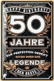 LANOLU Blechschild 50 Schild Geburtstag - 50 JAHRE LEGENDE - PERFEKTION - Deko 50 Geburtstag Mann, 50 Geburtstag Deko, lustiges Geburtstagsschild, 20x30