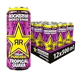 Rockstar Energy Drink Tropical Guava - Koffeinhaltiges Erfrischungsgetränk für den Energie Kick, EINWEG (12 x 500ml) (Verpackungsdesign kann abweichen)
