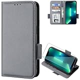 FortiCase Hülle + Displayschutzfolien für Sony Xperia 8,Flip Magnet Leder mit Hülle Kartenfach WalletStandfunktion Case,Klappbar Stoßfest Handyhülle - Grey-LZ4
