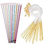 Coopay Tunesische Häkelnadel Set, 23 Stück Afghanische Häkelnadeln für Anfänger, 2-12 mm Bambus Tunesische Häkelnadel mit Seil und Aluminium Tunesische Häkelnadel, Ideal für Teppich, S