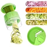 GLADICER Hand-Spiralschneider, 3-in-1-Zucchini-Spiralschneider, Nudelmacher, Spiralschneider für Gemüse-Nudeln, perfekt für Zucchini, Karotten und mehr, tragbares Küchenwerkzeug (grün)