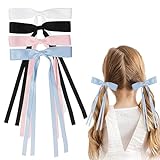 Haarspangen mit Schleife, Haarschleifen für Mädchen und Frauen, Satin-Haarspangen mit langem Schwanz, 4 Farben - 01, 4 Stück