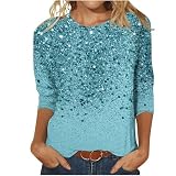 Ybing Meine bestellungen anzeigen 3/4 Ärmel Pullover Damen Glitzer Druck Langarmshirt Casual Rundhals Bluse Leichte Langarm Tshirt Locker Pulli Dünne Longsleeve Oberteile Teenager M