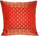 Ruwado Rötlich Braun Indische Deko Banarasi Seide Kissenbezüge 40 cm x 40 cm, Extravaganten Design für Sofa & Bett Dekokissen, Kissenhülle aus Indien, M