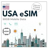 travSIM USA eSIM | Nutzt das T-Mobile Netzwerk | 50GB Mobile Daten bei 4G/5G Geschwindigkeiten | eSIM für USA bietet unbegrenzte Nationale Anrufe & SMS | USA eSIM 21 Tag