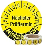 Labelident Mehrjahresprüfplaketten Nächster Prüftermin 2024-2029 - Ø 30 mm - 1000 Prüfplaketten auf Rolle, Polyethylen, Prüfetiketten gelb