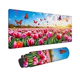 Mauspad 700 x 300 mm, XXL Mousepad Rosa Gaming Mauspad, Wasserabweisend Mauspad Landschaft Desk Mat, Vernähten Kanten Mouse Pad, Schreibtischunterlage mit Rutschfester Gummibasis für PC, Laptop F-90