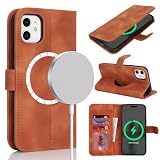 Zouzt Schutzhülle für iPhone 11 (6,1 Zoll), [Kompatibel mit MagSafe] Magnetische PU-Leder-Brieftaschen-Schutzhülle mit Kartenhaltern und Ständer, kabelloses Laden, Klapphülle – Vintage Hellb