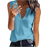 Sport Shirts FüR Damen Shirt Mit Gummizug Am Saum Damen Festival Outfit Damen Sexy V Ausschnitt Kurzarm Einfarbige Waffel Strick Hemdbluse Sommer Oberteil Strandtunika (2-Royal Blue, L)