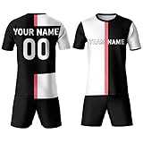 Davcielaora Italienisches Fußballtrikot und Shorts, personalisierbares italienisches Herren/Damen/Kinder-Trikot, Italien-Fußballtrikot für Jungen, Mädchen, schwarz / weiß, XL