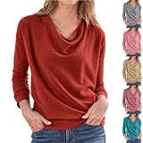 Nidddiv Pullover Damen Casual Strickpullover Wasserfallkragen Pulli Outwear Lockere Ausschnitt Pullover Oberteile Einfarbig Sweater Unterhemd Langarm Tshirts Basic Tops Langarmshirt Große Größ