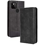 TANYO Leder Folio Hülle für Google Pixel 4A 5G (Not for 4G Version), Premium Flip Wallet Tasche mit Kartensteckplätzen, PU/TPU Lederhülle Handyhülle Schutzhülle - Schw