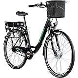 ZÜNDAPP E-Bike 700c Damenrad Pedelec 28 Zoll Z502 E Citybike Hollandrad Fahrrad (schwarz/grün mit Korb)