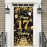 17. Geburtstag Banner Deko, Schwarz Gold Banner Alles Gute zum 17.Geburtstag, Geschenke zum 17. Geburtstag Jungen und Mädchen, Happy Birthday Tür Hintergrund deko für 17 Geburtstag