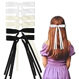 6 Stück Haarschleifen für Frauen, Schleifen-Haarspangen mit langem Schwanz, Haarspange, Haarbänder für Mädchen und Frauen (weiß, beige, schwarz)