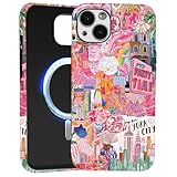 Krdvekm Handyhülle für iPhone 14/iPhone 13 hülle 6,1'' Kompatibel mit MagSafe, Aesthetic Mädchen Summer Collage Rosa Muster Magnetisches Case Bumper weischichtige Silikon Cover Schutzhülle, 04