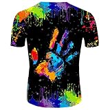 3D-Sommer-T-Shirt für Herren mit Rundhalsausschnitt, kurzärmelig, Flammenhemd, langärmelig, Knopfleiste, Schwarz , XXL