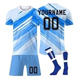 LILIHOT Football Trikot Personalisiert für Trikot Kinder Erwachsene Fusstball Shorts Socks & Trikots 3 Teiliges Set,mit Namen/Teamname/Nummer/Logo Atmungsaktiv Tshirt Trainingstrikots Fantrik