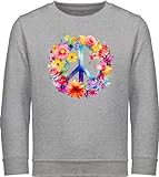 Shirtracer Sweatshirt Kinder Pullover für Jungen Mädchen - Peacezeichen Peace-Symbol Hippie Frieden 60er 70er Flow Power Flowerpower - 104 (3/4 Jahre) - Grau meliert - S
