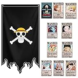I3C Anime-Piraten-Flagge, Polyester, Straw Hut, Pirat, Jolly Roger, Schlafzimmer | 10 Stück Wanted Poster Anime Cosplay Zubehör Luffy Poster Mang