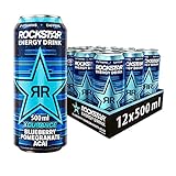 Rockstar Energy Drink Blueberry - Koffeinhaltiges Erfrischungsgetränk für den Energie Kick, EINWEG (12 x 500ml) (Verpackungsdesign kann abweichen)