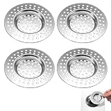 4 Stück Abflusssieb Edelstahl, Löcher Waschbecken Sieb, Abflusssieb Dusche, Waschbecken Sieb aus Edelstahl, Haarsieb Dusche, Abfluss Sieb