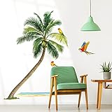 wondever Wandtattoo Palme Baum Wandaufkleber Tropische Pflanzen Papagei Wandsticker Wanddeko für Wohnzimmer Schlafzimmer Sofa Hintergrund B