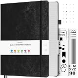 OFFIGIFT Bullet Dotted Journal, großes A4-Hardcover-Leder-Tagebuch, 312 nummerierte Seiten, dickes Tagebuch, 100 g/m², kein Ausbluten, Punktraster, Notizbuch für Damen und Herren, 21,6 x 27,9 cm,