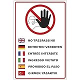 Schild Betreten verboten in Mehreren Sprachen aus Alu/Dibond 200x300 mm - 3 mm stark