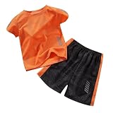 Festlicher Anzug Jungen 98 Kinder-Sport-Shorts-Sets für Jungen und Mädchen, schnelltrocknender Trainingsanzug, 2-teilig, Basketball-Performance-Tanktop und Mesh-Shorts-Set Trikot (Orange, 3-4 Years)