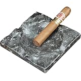 Robuster Granit-Aschenbecher – hochwertiger Naturstein-Aschenbecher mit Zigarrenhalter, handgefertigter Marmor-Aschenbecher für Raucher, Terrasse, Lounge und Büro, mattiertes H