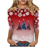 Generisch Damen Weihnachtspullover Baumwolle Sweatshirt Weihnachts 3/4 Ärmel Strickpullover Lustig Rundhals Weihnachtsshirt Schneemann Druck Pulli Glitzer Oberteile Winter Xmas Weihnachtskostü