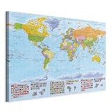 B&D XXL - Akustikbild englische Weltkarte Bilder Akustikschaum Hochleistungsschallabsorber Schallschutz Leinwand 1 tlg Wandbild Raumakustik Schalldämmung Lernkarte Landk