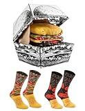 Rainbow Socks - Hamburger Box Socks - Damen Herren Lustige Cheeseburger Socken in Box - Novelty Geschenk Socken für Burger- und Fast-Food-Liebhaber - 2 Paar - Größen EU 47-50
