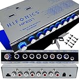 Hifonics HFEQ7 7-Band 9 Volt 1/2 DIN Vorverstärker Auto-Audio-Grafik-Equalizer mit 3,5 mm Zusatzeingang, hinterem Cinch-Zusatzeingang und High-Level-Lautsprechereingängen, Schw