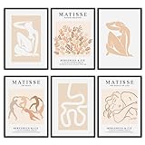 MONOKO® Premium Bilder Wohnzimmer | Matisse Poster Set Vintage Kunstdruck | Wandbilder Schlafzimmer 6x A4 ohne R