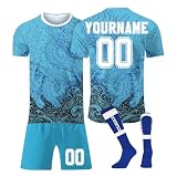 Personalisiert Fußballtrikot Kinder Erwachsene T-Shirt Shorts&socks 3 Teiliges Set,mit Eigenem Namen/Teamname/Nummer/Logo Personalisiert Atmungsaktiv T Shirt Trainingstrikots Fantrik