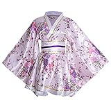Damen Sexy Kurz Kimono Kostüm Erwachsene Japanische Geisha Yukata Prints Kleid Verkleidung mit Obi-Gürtel (2# Weiß, Einheitsgröße)