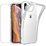 New&Teck hülle für iPhone X/XS + Hartglas-Displayschutzfolie, Durchsichtig Case Transparent Silikon TPU Schutzhülle Premium 9H Gehärtetes Glas für iPhone X/XS