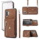 Phone Case for Samsung Galaxy Note 10 Plus Note10+ 5G Wallet Cover with Wrist Crossbody Strap Lanyard Credit Card Holder Stand Cell Accessories Note10 + Notes 10+ Ten Not S10 10Plus Women Brow