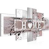 Runa Art Bild Wohnzimmer Home Herz 5 Teilig Mit Spruch Grau Rosa Wandbilder auf Vlies Leinwand 504553b