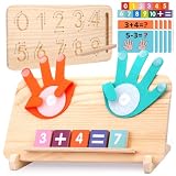Montessori Lernspielzeug für Kleinkinder von 2-4 Jahren, doppelseitiges Fingerzähl- und Zahlen-Nachspurbrett, bunte Zahlenbausteine, pädagogisches Mathematik-Holzspielzeug aus massivem Kiefernholz fü