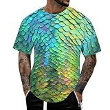 DASONLUE Rundhals T Shirt Herren 3D Druck Sommershirts Urlaub Beach Shirts Mit Fischschuppenmuster Aufdruck Atmungsaktiv Tshirt Kurzarm T-Shirts Lustiges Printed F