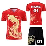 PSKJHN Individuelles Tischtennis Outfit Set Mit Namensdruck-Sport Shirt & Shorts Aus Polyester Für Herren, Damen-Personalisierung Logo, Nummer-Ideal Für Training Und WettkampfWomen Red,2XL