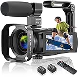 4K WiFi Videokamera 48MP Camcorder, Vlogging Kamera für YouTube 16X Digitalzoom, 3.0-inch IPS Touch Screen, IR Night Vision, with Microphone, Battery Charger and 2 Batteries, Hand Stab